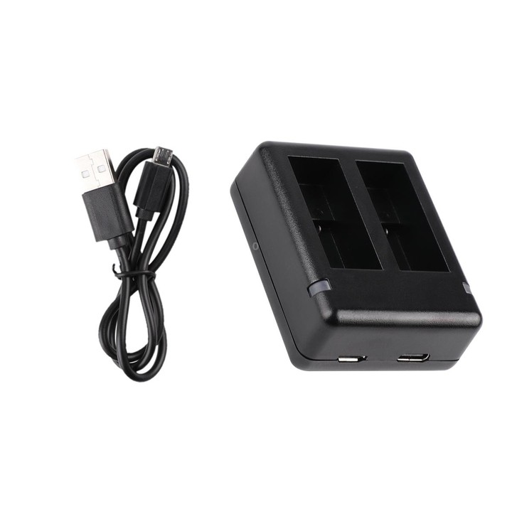 USB Dual Batteries Charger with Cable & Indicator Light for GoPro HERO9 Black / HERO10 Black / HERO11 Black / HERO12 Black(Black