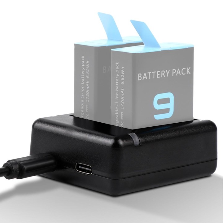 USB Dual Batteries Charger with Cable & Indicator Light for GoPro HERO9 Black / HERO10 Black / HERO11 Black / HERO12 Black(Black