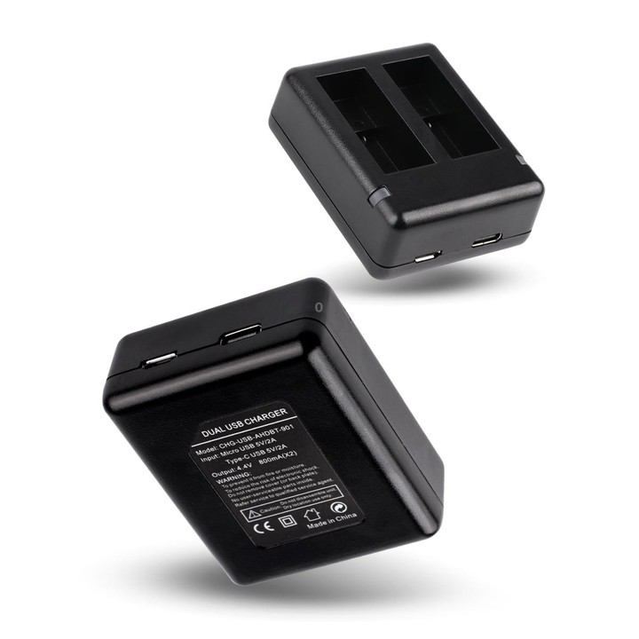 USB Dual Batteries Charger with Cable & Indicator Light for GoPro HERO9 Black / HERO10 Black / HERO11 Black / HERO12 Black(Black