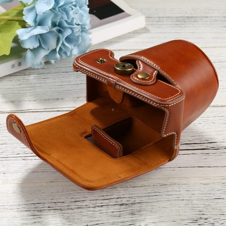 PU Leather Camera Full Body Case Bag with Strap for FUJIFILM X-T200 (15-45mm Lens)(Brown)