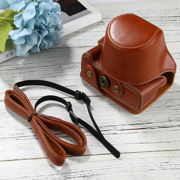 PU Leather Camera Full Body Case Bag with Strap for FUJIFILM X-T200 (15-45mm Lens)(Brown)
