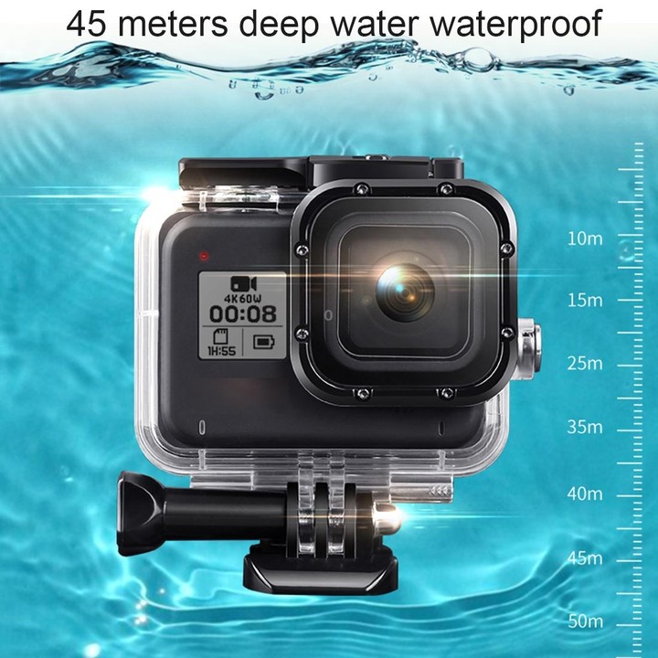 For GoPro HERO8 Black 45m Waterproof Housing Protective Case with Buckle Basic Mount & Screw & Floating Bobber Grip & Strap & An