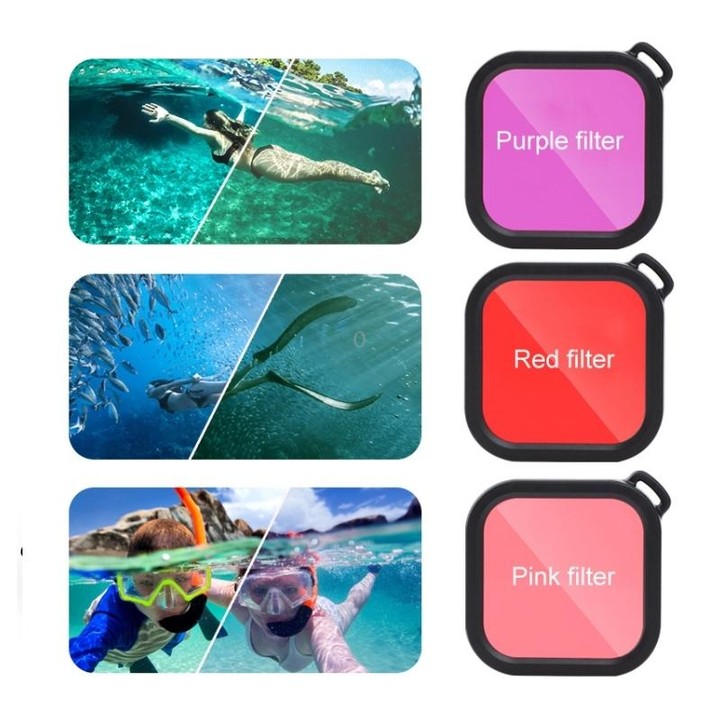 For GoPro HERO8 Black 45m Waterproof Housing Protective Case with Buckle Basic Mount & Screw & (Purple, Red, Pink) Filters & Flo