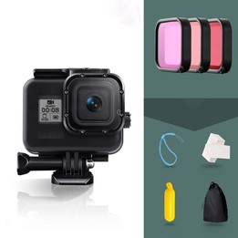For GoPro HERO8 Black 45m Waterproof Housing Protective Case with Buckle Basic Mount & Screw & (Purple, Red, Pink) Filters & Flo