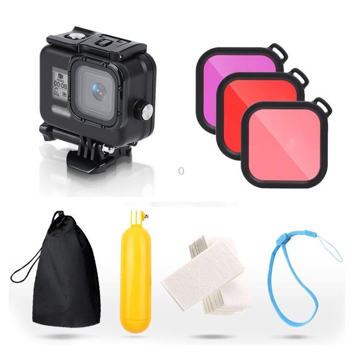 For GoPro HERO8 Black 45m Waterproof Housing Protective Case with Buckle Basic Mount & Screw & (Purple, Red, Pink) Filters & Flo