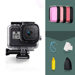 For GoPro HERO8 Black 45m Waterproof Housing Protective Case with Buckle Basic Mount & Screw & (Purple, Red, Pink) Filters & Flo