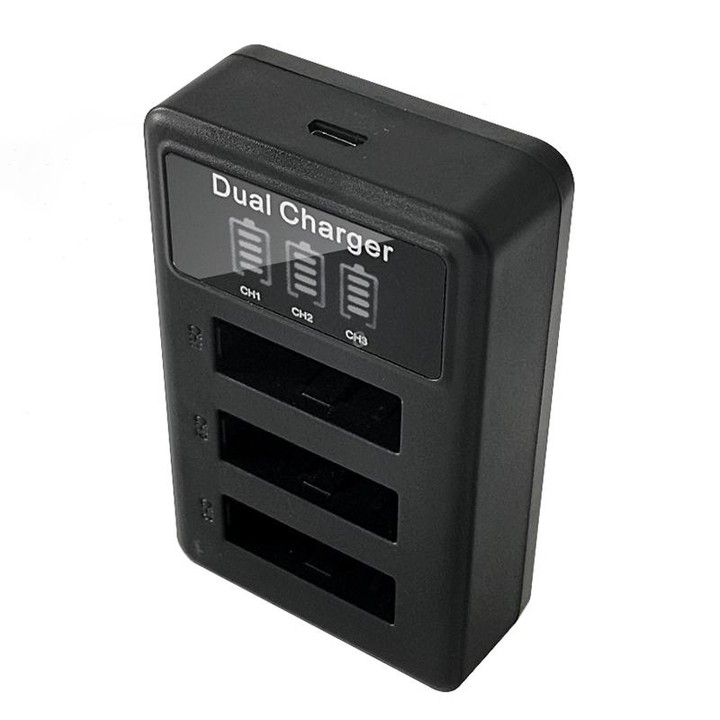 For Sony NP-BX1 LCD Display USB Triple Charger with USB Cable (Black)