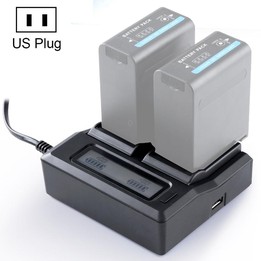 LCD Display Dual Channel Battery Charger with USB Port for Sony NP-F990/NP-F550/NP-F550 Battery, US Plug (Black)