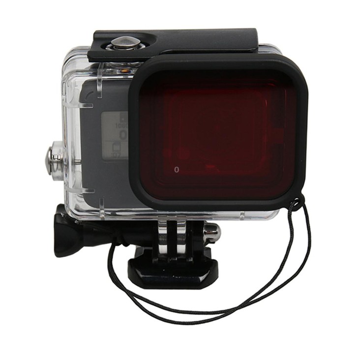 For GoPro HERO5 30m Waterproof PC & ABS Housing Protective Case + Camera Lens Red Quadrate Filter with Buckle Basic Mount & Long