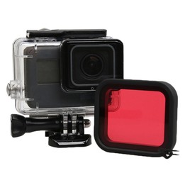 For GoPro HERO5 30m Waterproof PC & ABS Housing Protective Case + Camera Lens Red Quadrate Filter with Buckle Basic Mount & Long