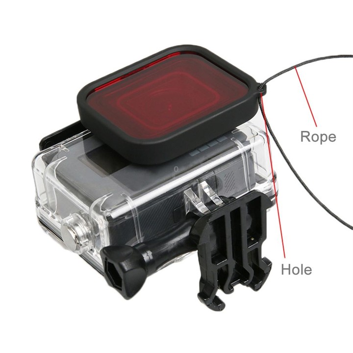 For GoPro HERO5 30m Waterproof PC & ABS Housing Protective Case + Camera Lens Red Quadrate Filter with Buckle Basic Mount & Long