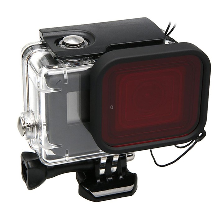 For GoPro HERO5 30m Waterproof PC & ABS Housing Protective Case + Camera Lens Red Quadrate Filter with Buckle Basic Mount & Long