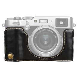 1/4 inch Thread PU Leather Camera Half Case Base for FUJIFILM X100V (Black)