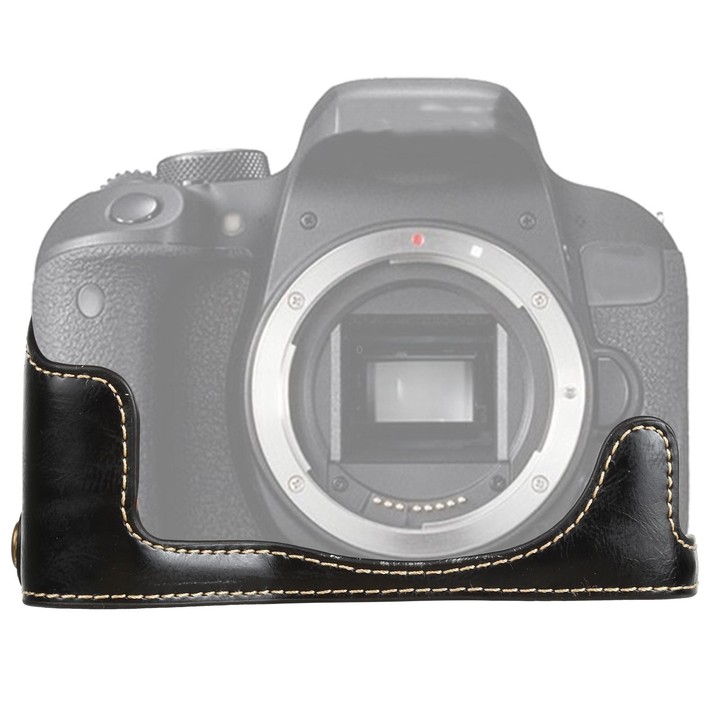 1/4 inch Thread PU Leather Camera Half Case Base for Canon EOS 77D / 800D(Black)