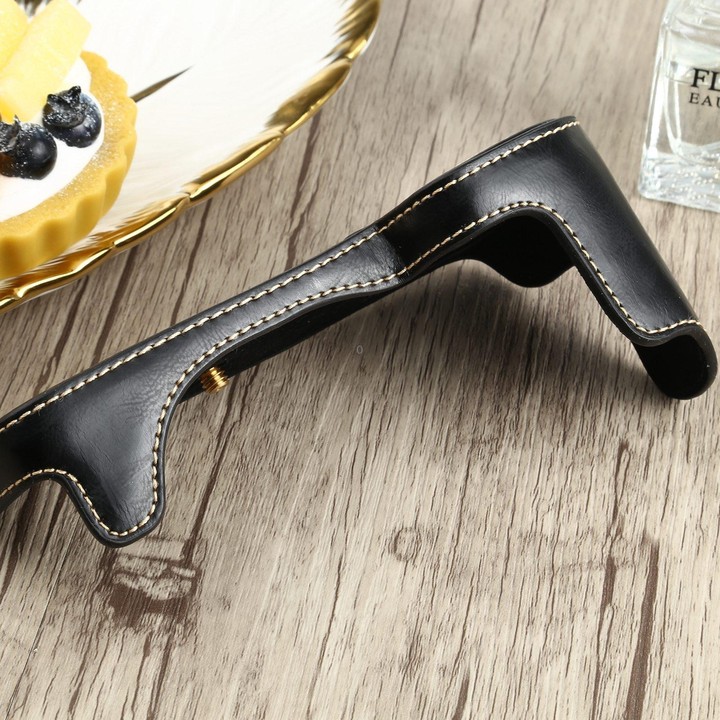 1/4 inch Thread PU Leather Camera Half Case Base for Canon EOS 90D (Black)