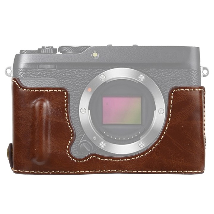 1/4 inch Thread PU Leather Camera Half Case Base for FUJIFILM XE4 (Coffee)