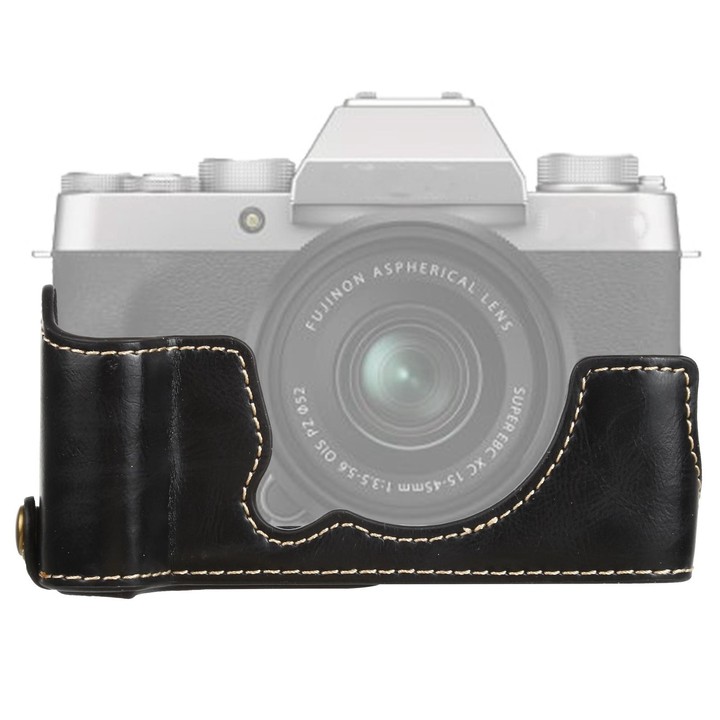 1/4 inch Thread PU Leather Camera Half Case Base for FUJIFILM XT200 (Black)