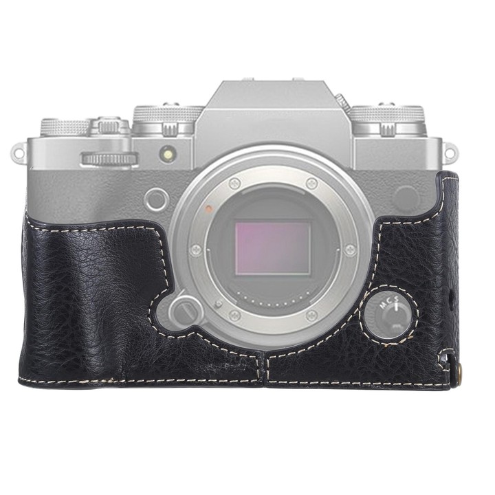 1/4 inch Thread Litchi Texture PU Leather Camera Half Case Base for FUJIFILM X-T4 (Black)