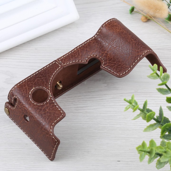 1/4 inch Thread Litchi Texture PU Leather Camera Half Case Base for FUJIFILM X-T4 (Coffee)