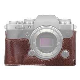 1/4 inch Thread Litchi Texture PU Leather Camera Half Case Base for FUJIFILM X-T4 (Coffee)