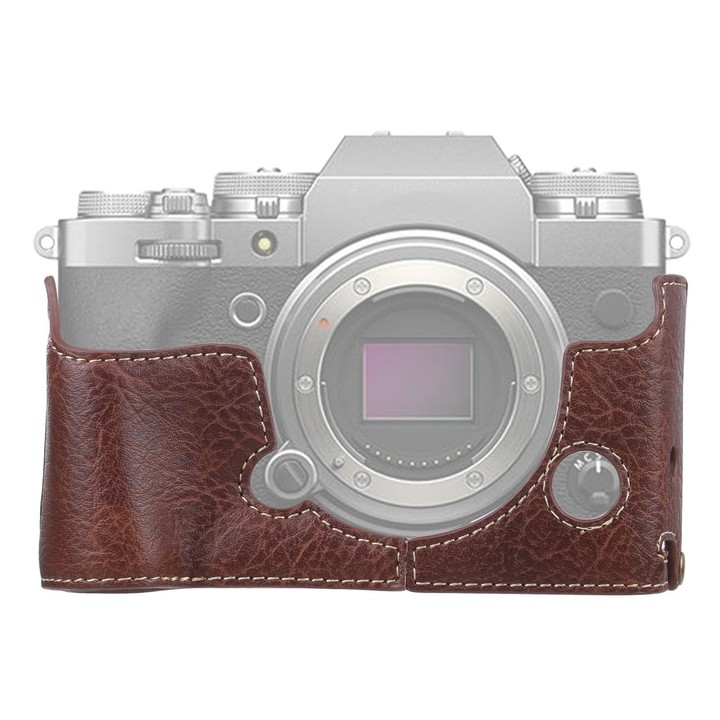 1/4 inch Thread Litchi Texture PU Leather Camera Half Case Base for FUJIFILM X-T4 (Coffee)