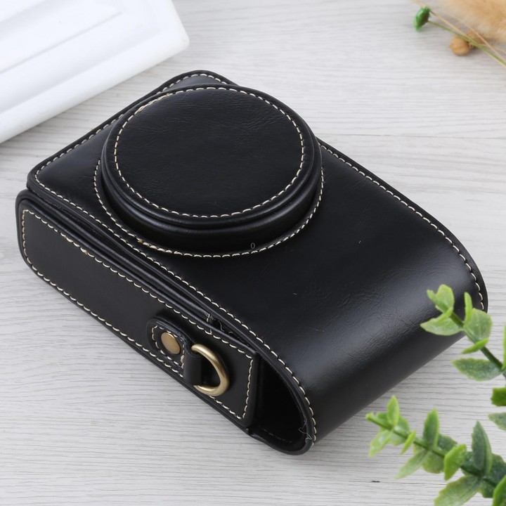 Vertical Flip Full Body Camera PU Leather Case Bag with Strap for Ricoh GR III / GRII, Sony ZV-1 / DSC-RX100M7 / RX100M6 / RX100