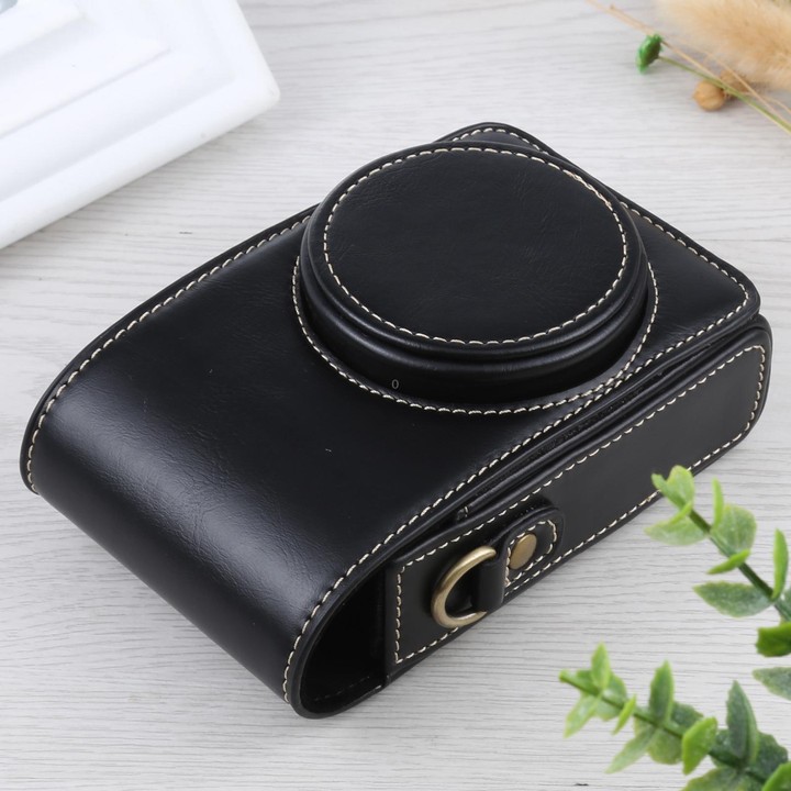 Vertical Flip Full Body Camera PU Leather Case Bag with Strap for Ricoh GR III / GRII, Sony ZV-1 / DSC-RX100M7 / RX100M6 / RX100