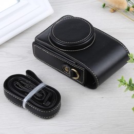 Vertical Flip Full Body Camera PU Leather Case Bag with Strap for Ricoh GR III / GRII, Sony ZV-1 / DSC-RX100M7 / RX100M6 / RX100