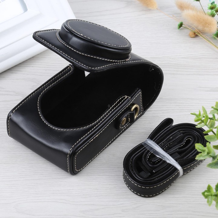 Vertical Flip Full Body Camera PU Leather Case Bag with Strap for Ricoh GR III / GRII, Sony ZV-1 / DSC-RX100M7 / RX100M6 / RX100