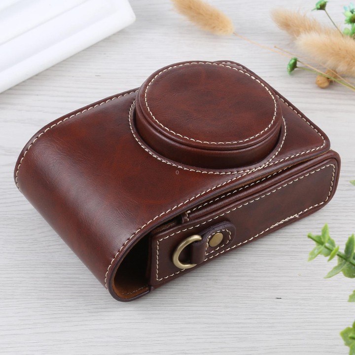 Vertical Flip Full Body Camera PU Leather Case Bag with Strap for Ricoh GR III / GRII, Sony ZV-1 / DSC-RX100M7 / RX100M6 / RX100