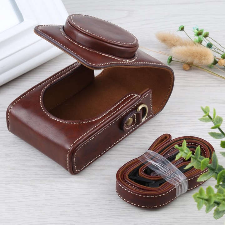Vertical Flip Full Body Camera PU Leather Case Bag with Strap for Ricoh GR III / GRII, Sony ZV-1 / DSC-RX100M7 / RX100M6 / RX100