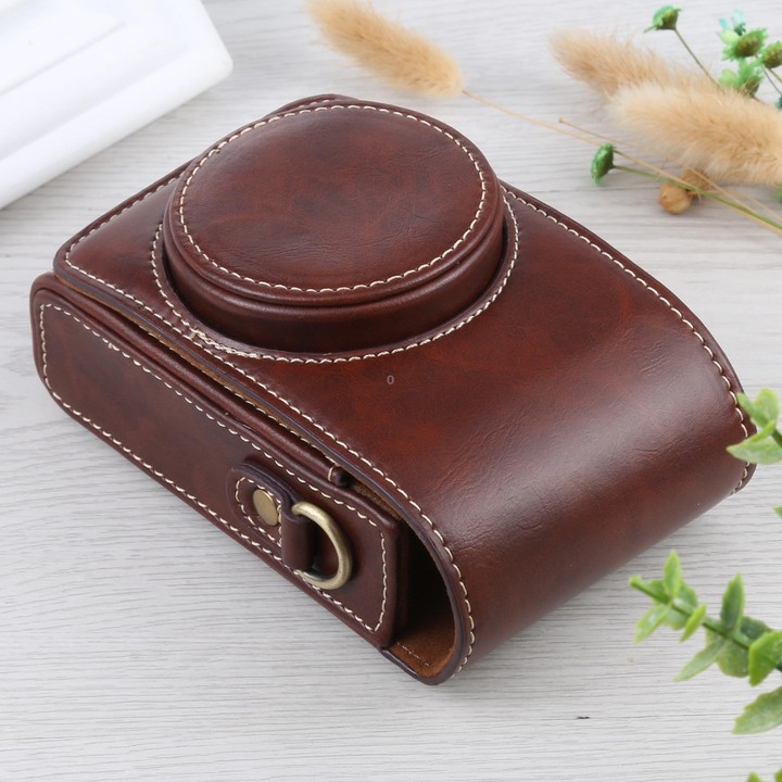 Vertical Flip Full Body Camera PU Leather Case Bag with Strap for Ricoh GR III / GRII, Sony ZV-1 / DSC-RX100M7 / RX100M6 / RX100