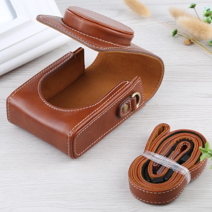 Vertical Flip Full Body Camera PU Leather Case Bag with Strap for Ricoh GR III / GRII, Sony ZV-1 / DSC-RX100M7 / RX100M6 / RX100