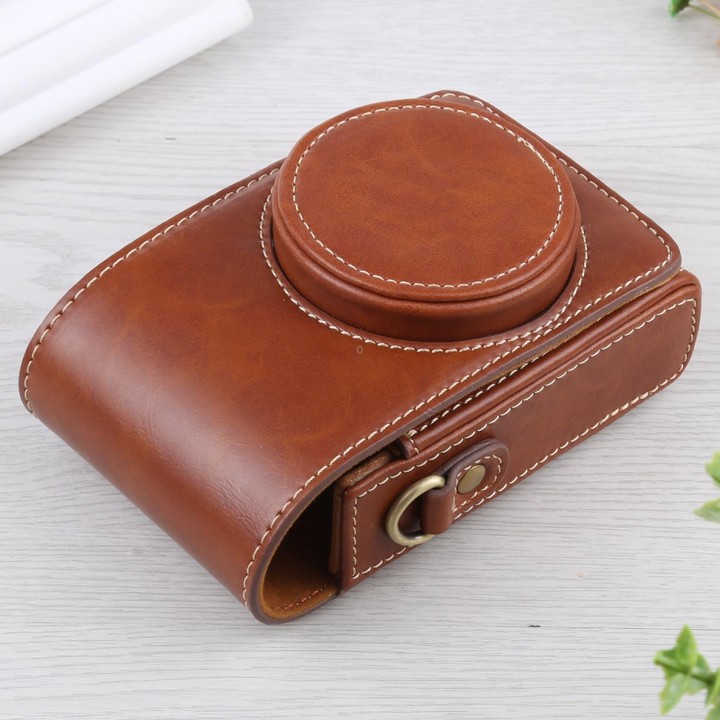 Vertical Flip Full Body Camera PU Leather Case Bag with Strap for Ricoh GR III / GRII, Sony ZV-1 / DSC-RX100M7 / RX100M6 / RX100