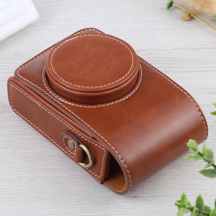 Vertical Flip Full Body Camera PU Leather Case Bag with Strap for Ricoh GR III / GRII, Sony ZV-1 / DSC-RX100M7 / RX100M6 / RX100