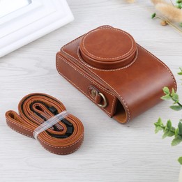 Vertical Flip Full Body Camera PU Leather Case Bag with Strap for Ricoh GR III / GRII, Sony ZV-1 / DSC-RX100M7 / RX100M6 / RX100