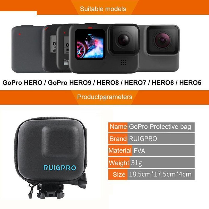 RUIGPRO Super Mini EVA Storage Protective Case Box for GoPro Hero11 Black / HERO10 Black / HERO9 Black / HERO8 Black /7 /6 /5(Bl