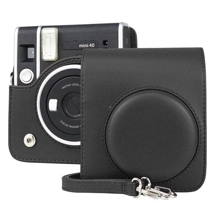 Full Body Camera Retro PU Leather Case Bag with Strap for FUJIFILM instax mini 40 (Black)