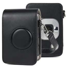 Full Body Camera Retro PU Leather Case Bag with Strap for FUJIFILM instax mini Liplay (Black)