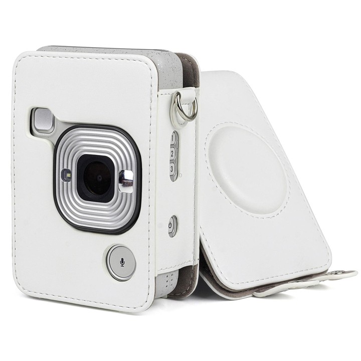 Full Body Camera Retro PU Leather Case Bag with Strap for FUJIFILM instax mini Liplay (White)