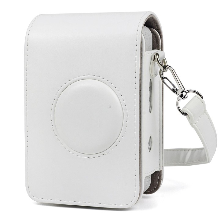 Full Body Camera Retro PU Leather Case Bag with Strap for FUJIFILM instax mini Liplay (White)
