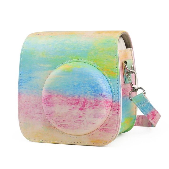 Oil Paint Full Body PU Leather Case Camera Bag with Strap for FUJIFILM instax mini 7+