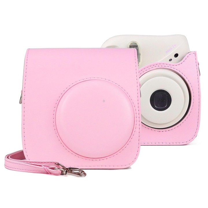 Retro Full Body PU Leather Case Camera Bag with Strap for FUJIFILM instax mini 7+ (Pink)