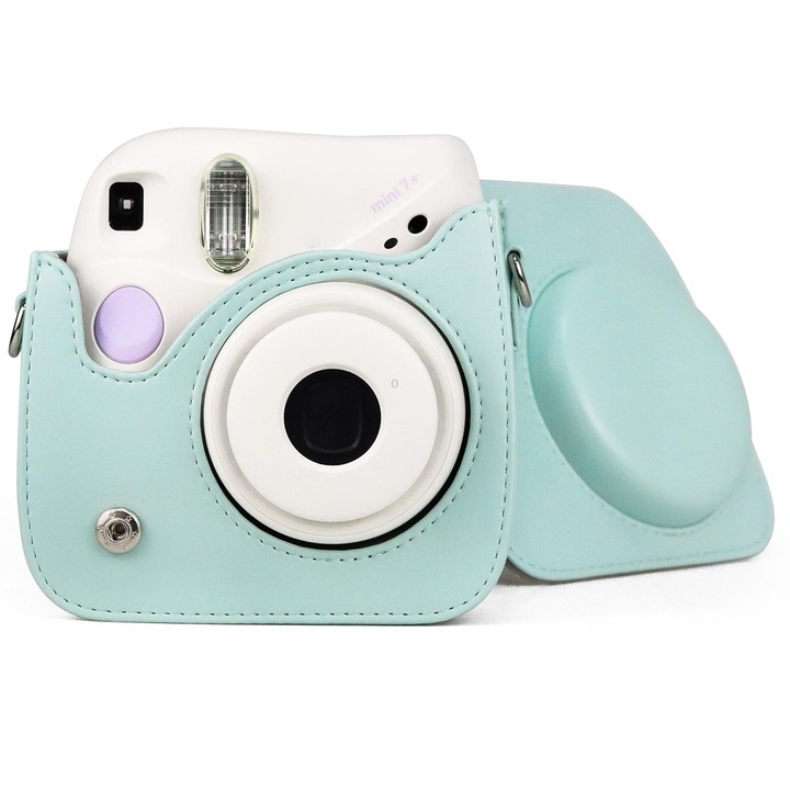 Retro Full Body PU Leather Case Camera Bag with Strap for FUJIFILM instax mini 7+ (Baby Blue)