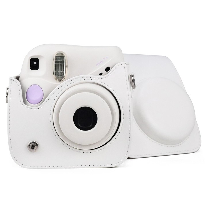 Retro Full Body PU Leather Case Camera Bag with Strap for FUJIFILM instax mini 7+ (White)