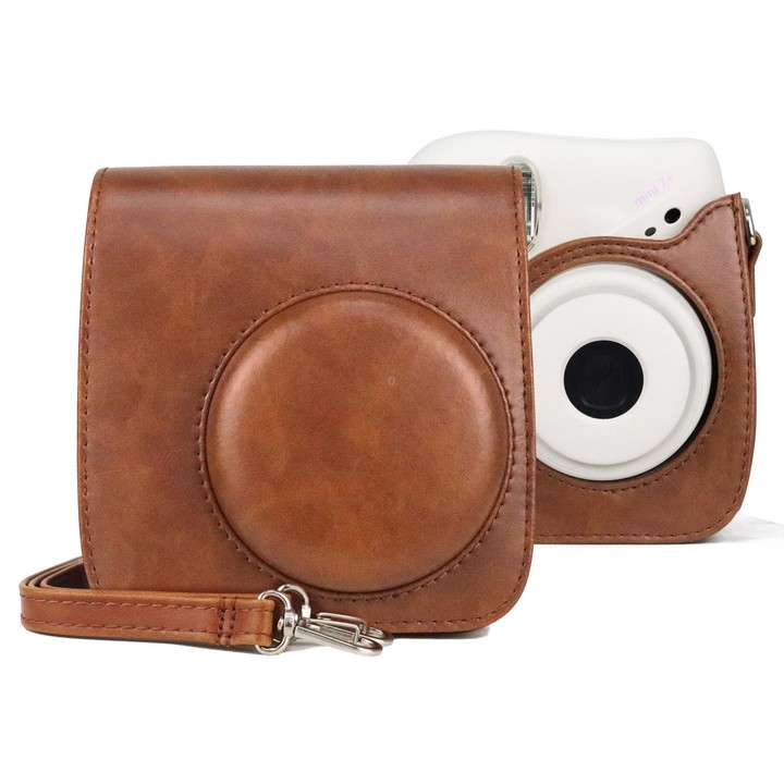 Retro Full Body PU Leather Case Camera Bag with Strap for FUJIFILM instax mini 7+ (Brown)