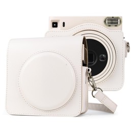 Full Body PU Leather Case Camera Bag with Strap for FUJIFILM instax Square SQ1 (White)