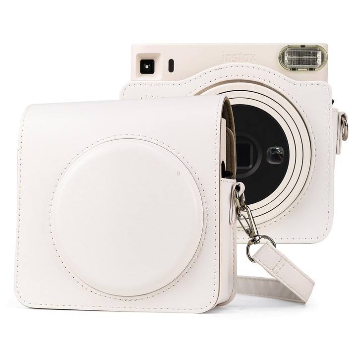 Full Body PU Leather Case Camera Bag with Strap for FUJIFILM instax Square SQ1 (White)