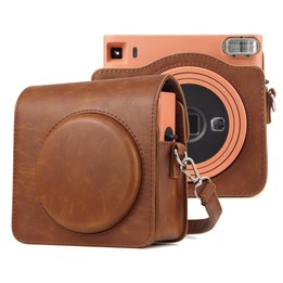 Full Body PU Leather Case Camera Bag with Strap for FUJIFILM instax Square SQ1 (Brown)