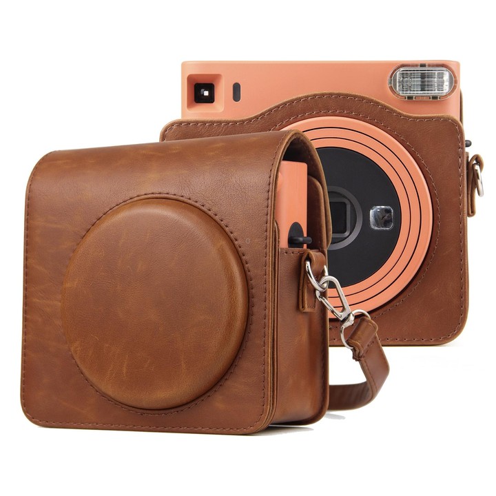 Full Body PU Leather Case Camera Bag with Strap for FUJIFILM instax Square SQ1 (Brown)